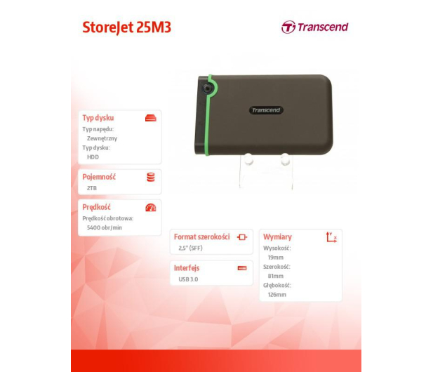 Transcend StoreJet 25 M3 2TB czarny USB 3.0 - 264796 - zdjęcie 8